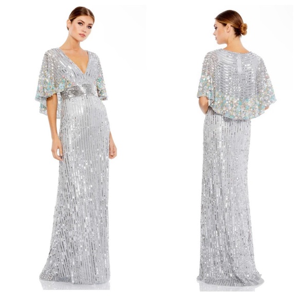Mac Duggal Dresses & Skirts - NEW MAC DUGGAL SEQUINED V NECK FLORAL EMBELLISHED CAPE SLEEVE GOWN 5221